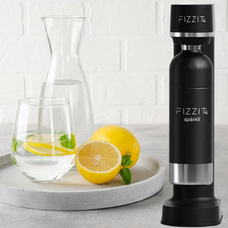 Fizz It Black Stainless Steel Sparkling Water Maker Soda Machine Includes 1L Stainless Steel Black Bottle and 1 C02 Cylinder - Image 5